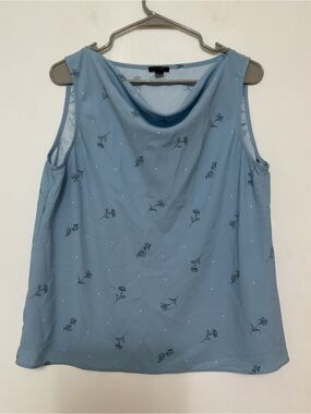Ann Taylor Light Blue Floral Cowl Neck Sleeveless Top